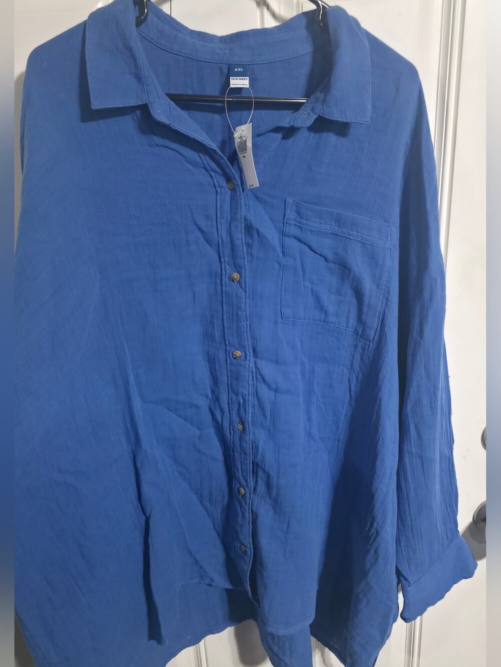Women's Old Navy Gauze 100% Cotton Blue Button-Up Casual Shirt Size XXL
